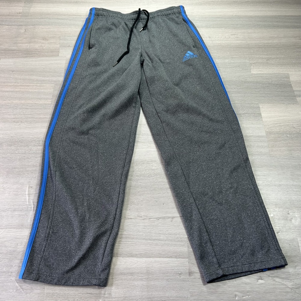 Adidas Track Pants Mens Medium Gray Fleece 3 Stripe Elastic Waist D82145